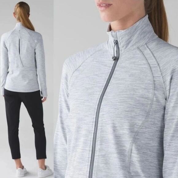 LULULEMON Heathered Gray Sunshine Salutation Full Zip Athletic Jacket Medium - Picture 1 of 10
